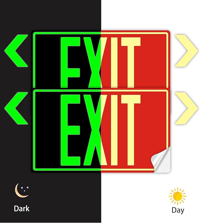 2Pack Photoluminescent Exit Sign Sticker, Glow In The Dark EXIT Signs, Includes - Image 4