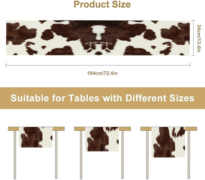 Cow Skin Print Table Runner, Safari Wildlife Brown Country Farm Cowhide Pattern - Image 2
