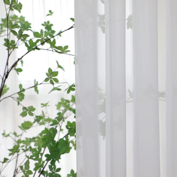 Window Ivory Sheer Curtains 108 Inches Long 2 Panels Sheer Curtain Basic Rod - Image 3