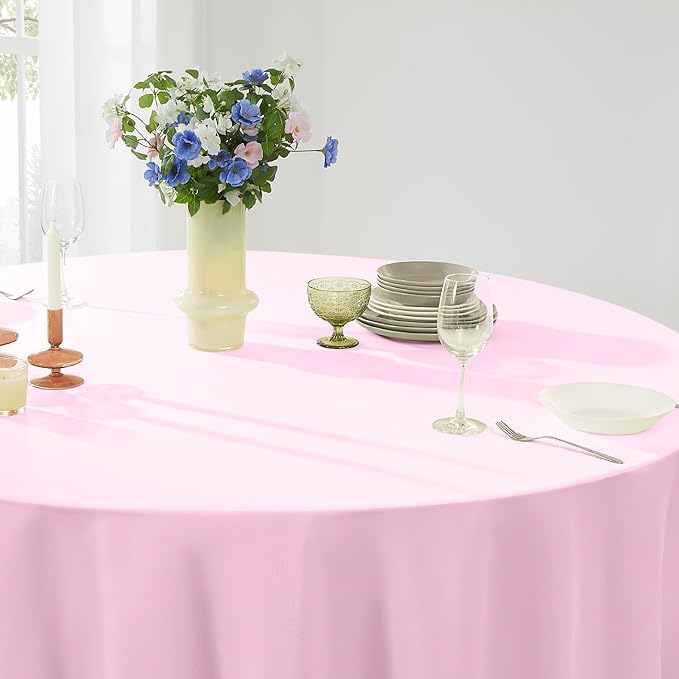 Round Tablecloth 2 Pack 108 Inch Pink Tablecloths Washable Decorative Linen - Image 3