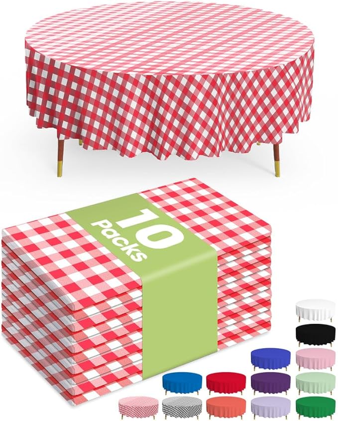 Pureegg Plastic Table Cloth Disposable 10 Pack, Decorative Gingham Tablecloths by Pureegg