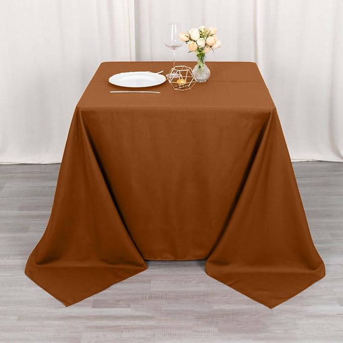 Efavormart 90" Cinnamon Brown Wholesale Linens Polyester Square Linen Tablecloth by efavormart