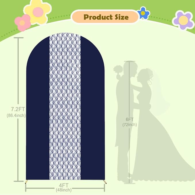 Navy Blue Arch Cover 7.2ft Lace Arched Backdrop Cover Dark Blue Chiara Arch - Image 3