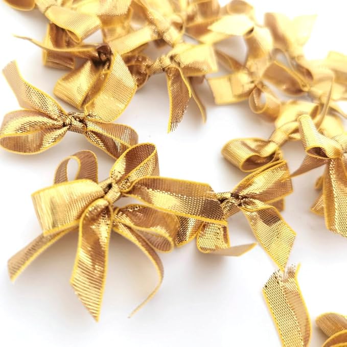 50pcs 1-1/2" Gold Satin Ribbon Bows Without Twist Ties - Image 8