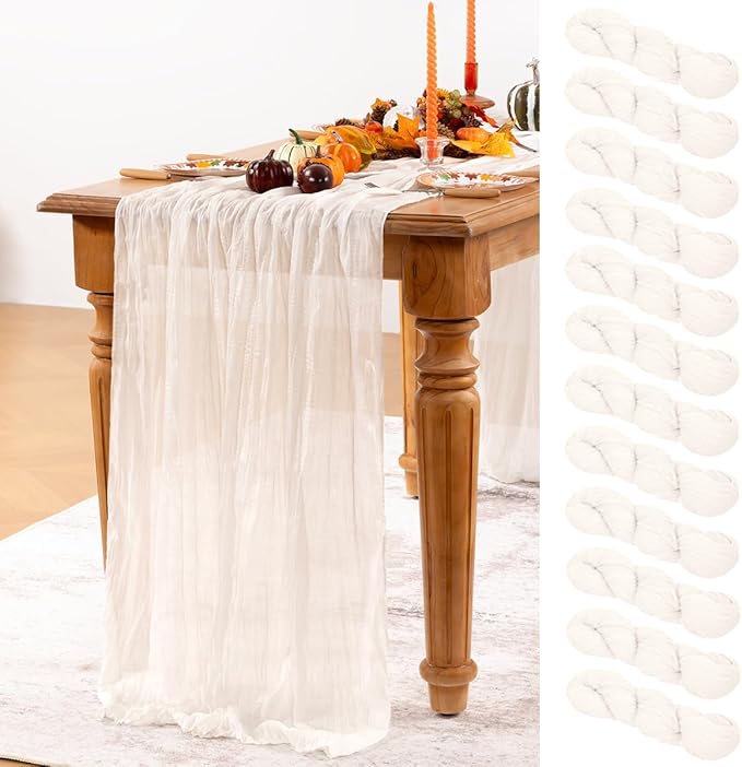 Ivory White Cheesecloth Table Runner 12 Pack Fall Table Runners Boho Gauze 120 by DeZerlor