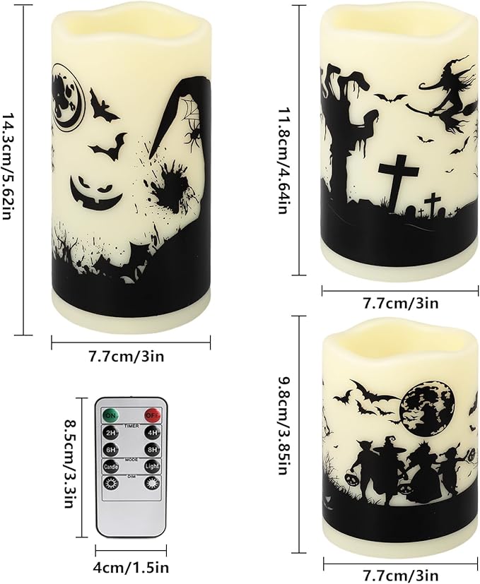 12-Pack Halloween LED Flameless Pillar Candles - Image 3