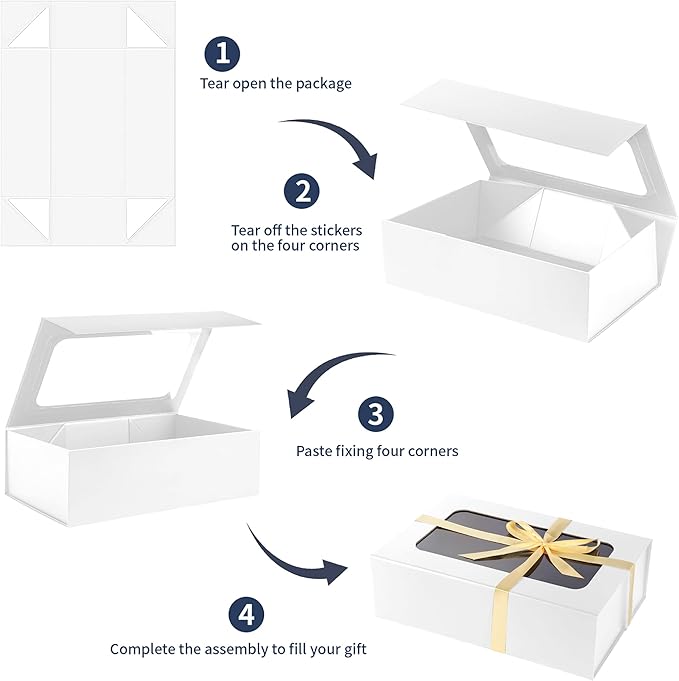 White Large Gift Box with Window, 13.5"x9"x4.3" Bridesmaid Box - Image 5