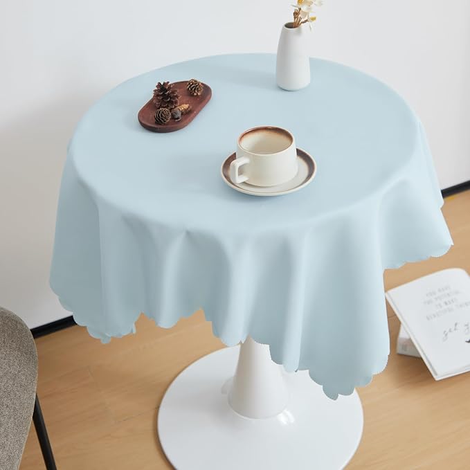 Small Square Light Blue Tablecloth 36 x 36 Inch Polyester Fabric Washable Table - Image 2