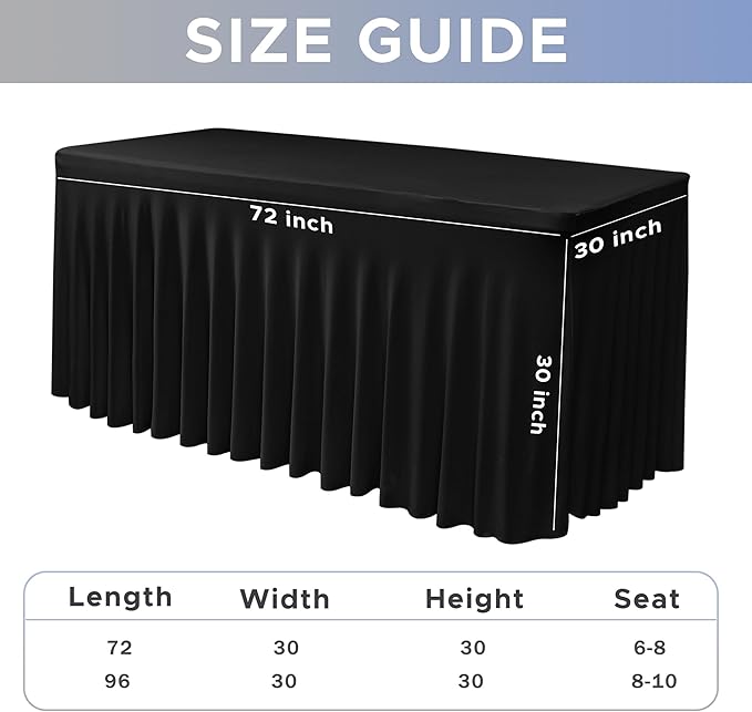 Nasitos Black Table Skirt for 6 Foot Rectangle Tables, 4 Pack - Image 4