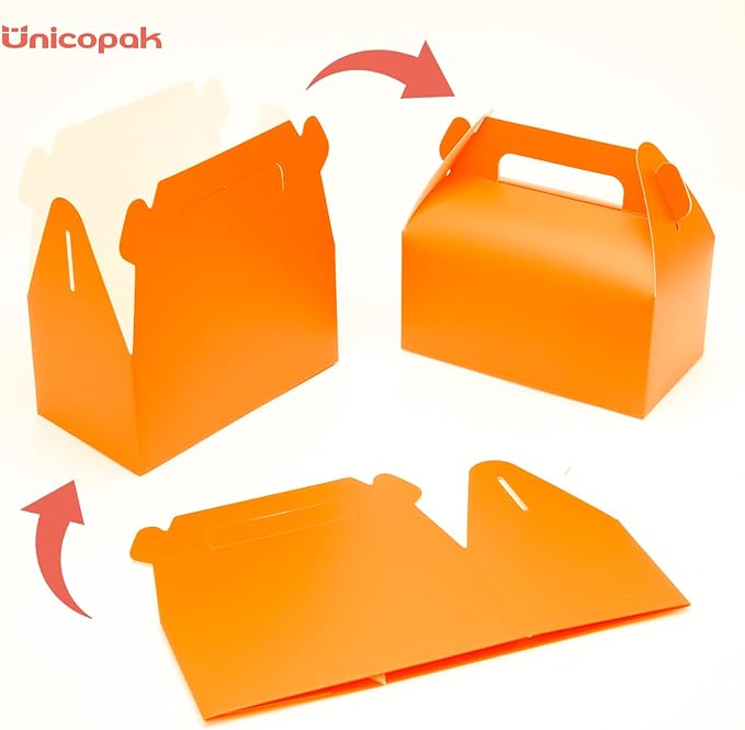 UnicoPak 30 Pack Orange Gable Treat Boxes Party Favor Goodie Bag Boxes - Image 3