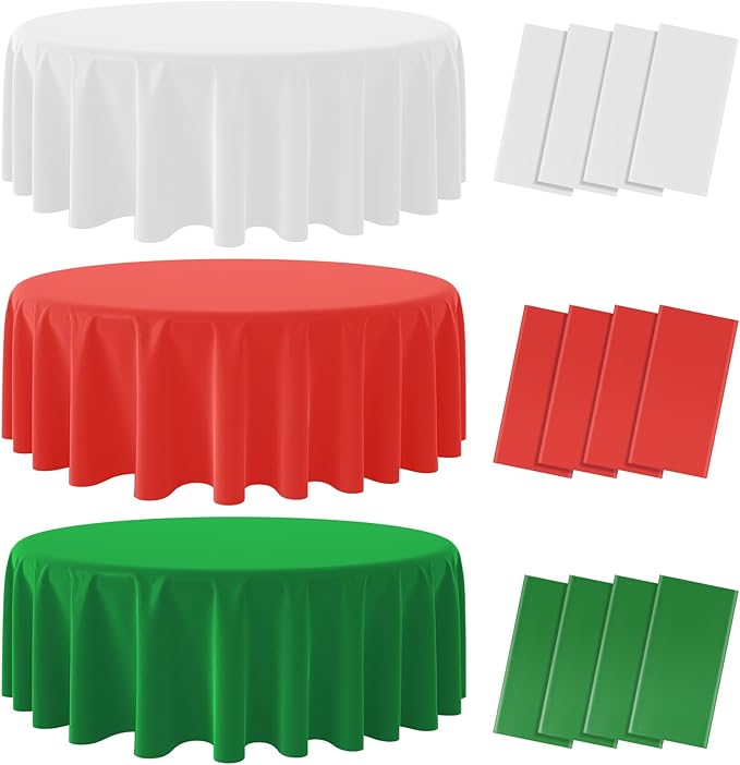 12 Pack Christmas Round Disposable Tablecloth, Italy Theme Table Covers by MASHAN