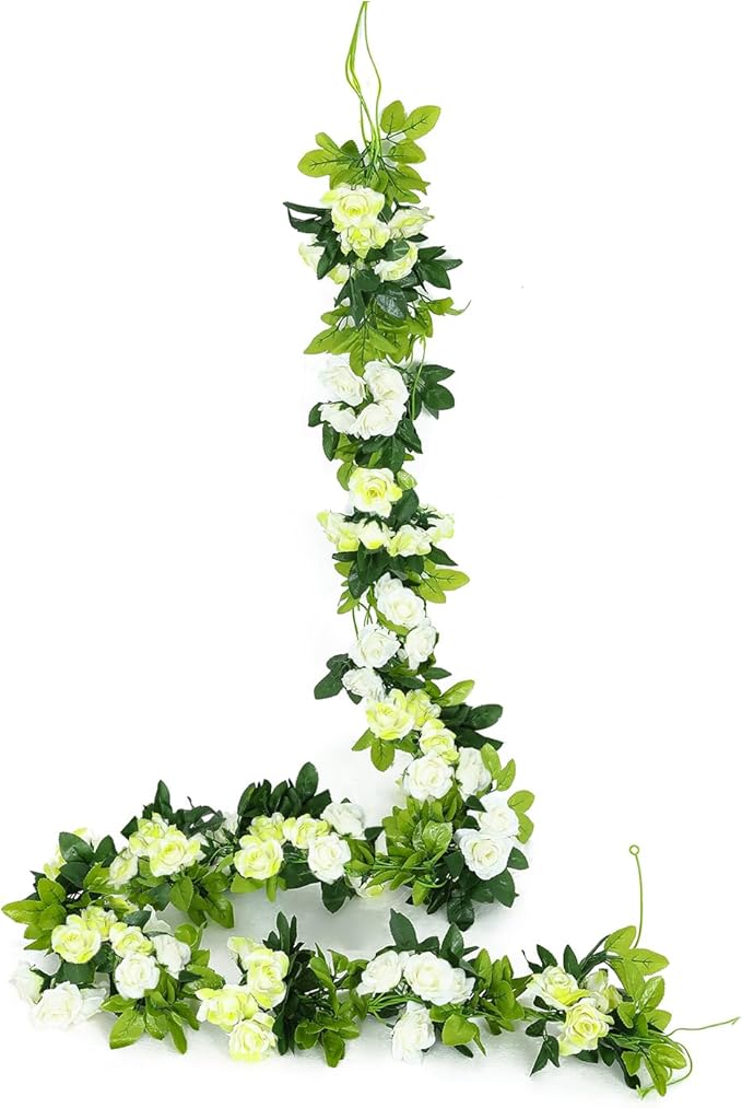 JUSTOYOU 2 Pack Fake Rose Garland, Artificial Rose Vines Flowers Hanging Silk by JUSTOYOUARTIFICIALFLORAL