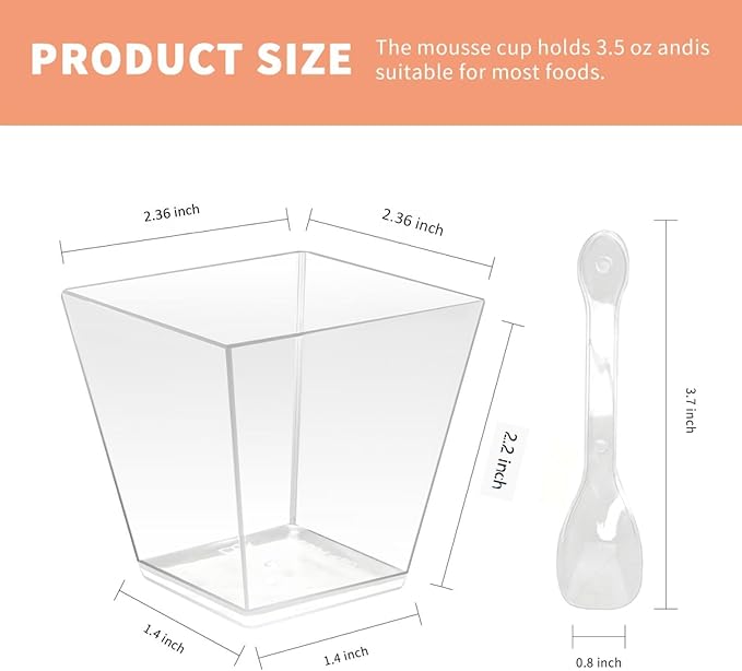 50 Pack 3.5 oz Clear Plastic Square Dessert Cups - Image 2