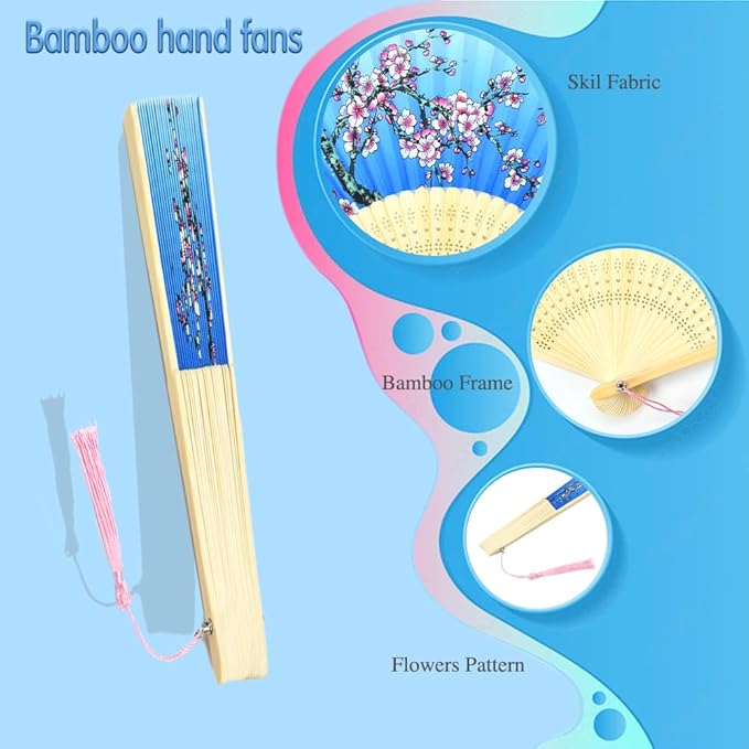 HUNANBANG 10 Pieces Oriental Bamboo Folding Hand Fans Church Wedding Gift - Image 2