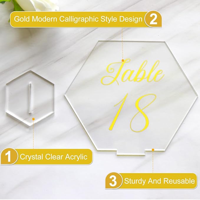 OurWarm Large Acrylic Wedding Table Numbers 1-20, Elegant Printed Calligraphy - Image 4
