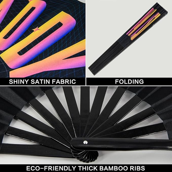 UV Glow Rave Fan, Bamboo Folding Clack Hand Fans Foldable - Image 3