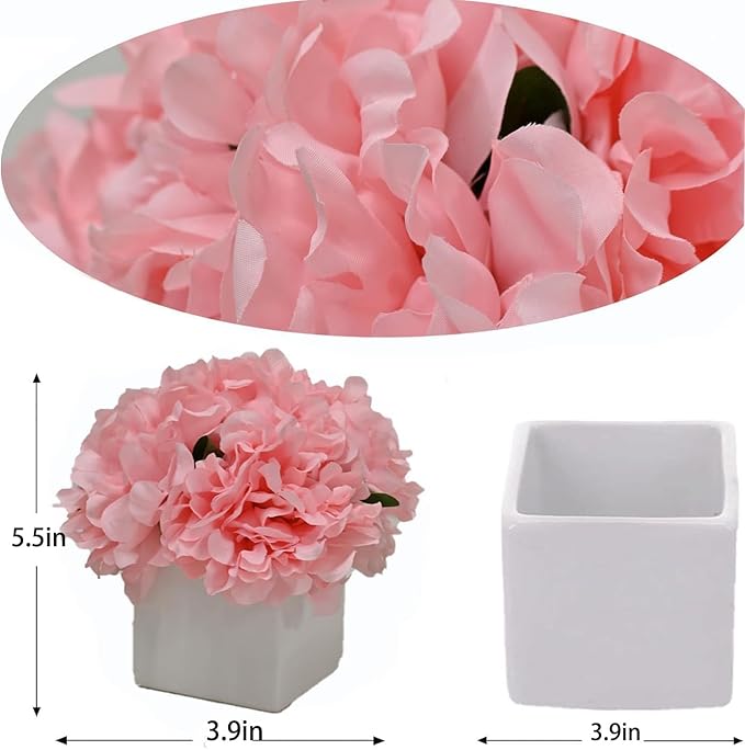 LADADA Artificial Flowers in Square White Ceramic Vase, Fake Peony Bouquet - Image 5