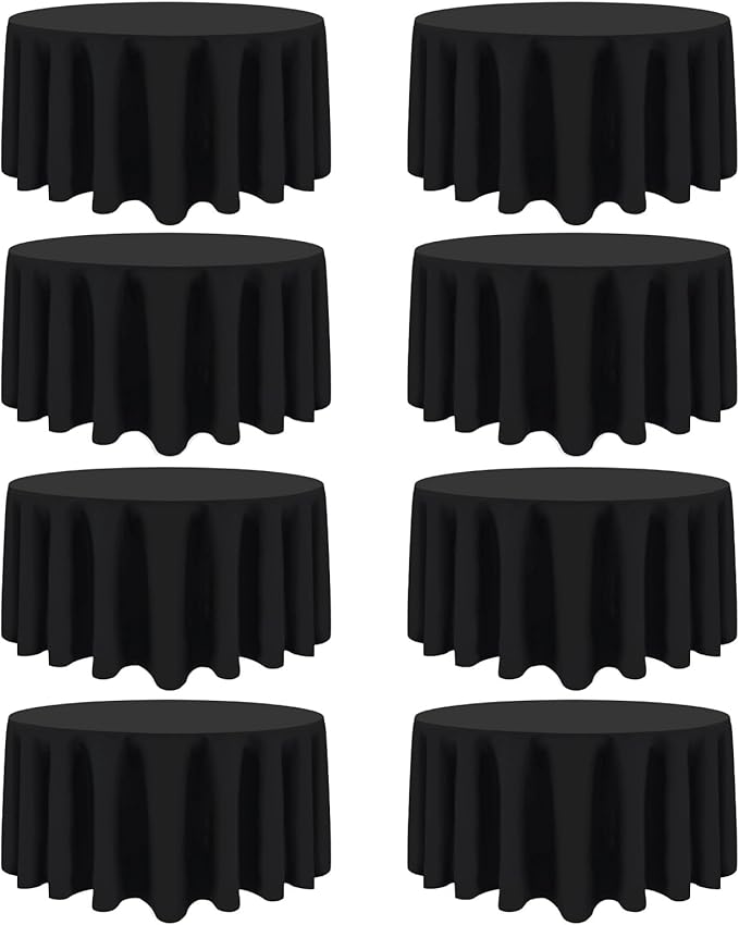 8 Pack Black Round Tablecloth 108 Inch Black Table Cloth Stain and Wrinkle by Heneger