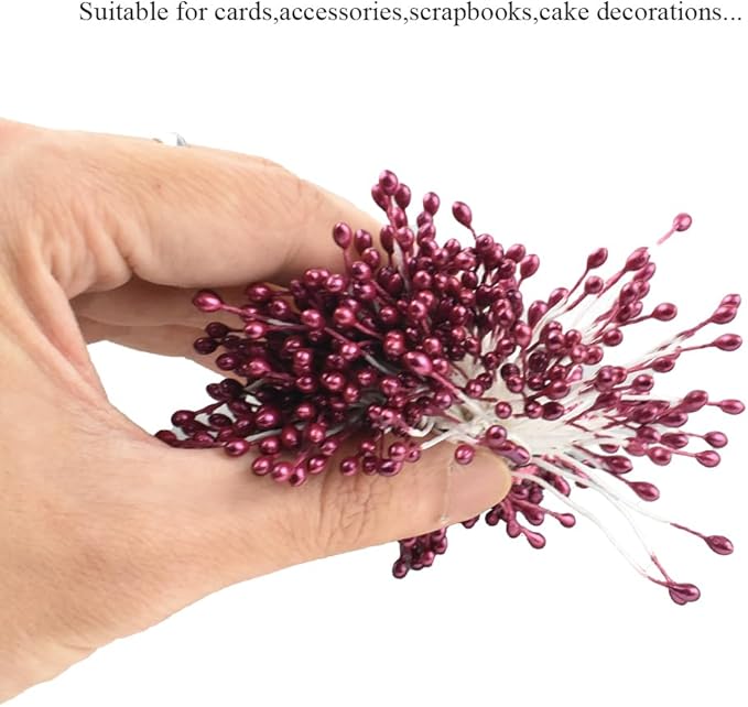 HAHIYO 700Pcs 3mm Dark Purple Pearl Double Head Flower Stamen Pistil - Image 7