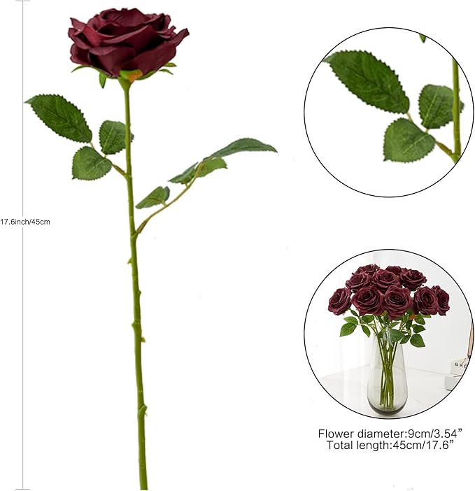 Artificial Rose 10pcs Open Flower Bouquet Faux Rose Stems - Image 4