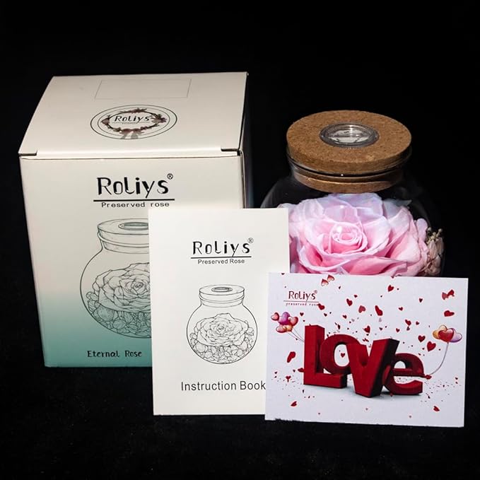 Preserved Real Roses with Colorful Mood Light Wishing Bottle, Eternal - Image 3