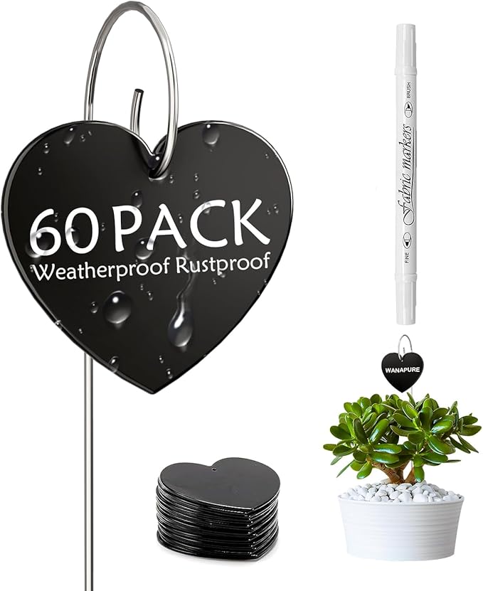 60-Pack Iron Metal Heart Shaped Garden Markers Weatherproof Metal Plant Labels by cureder