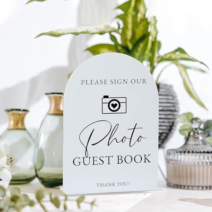 Acrylic Photo Guestbook with Stand- 5"x7" White Arched Wedding Sign and Base - Image 5