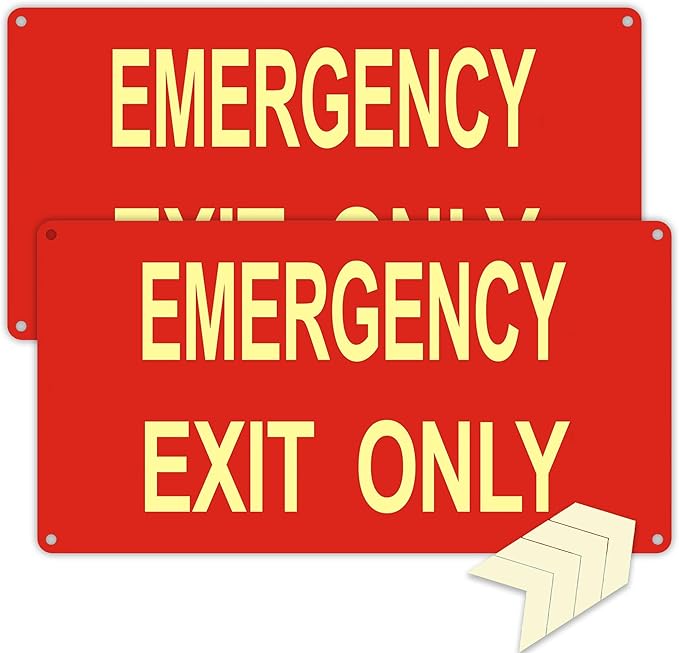 Photoluminescent Emergency Exit Sign Red, Glow In The Dark Aluminum Exit Sign by Amexiu