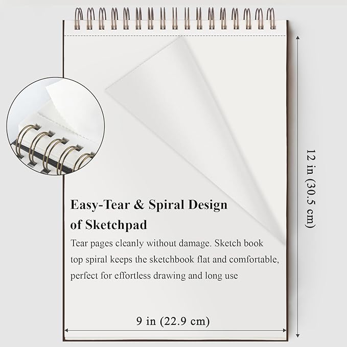 9" x 12" Sketch Book, Top Spiral Bound Sketch Pad, 2 Packs 100 Sheets Each - Image 4
