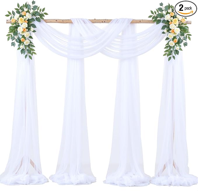 White Arch Draping Fabric for Wedding, 2 Panels 60" x 26Ft Chiffon Drapery by Gogoparti