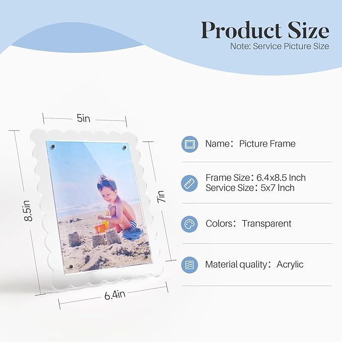 Cuspin 5x7 Acrylic Frames Set of 2 Scalloped Picture Frame - Image 5
