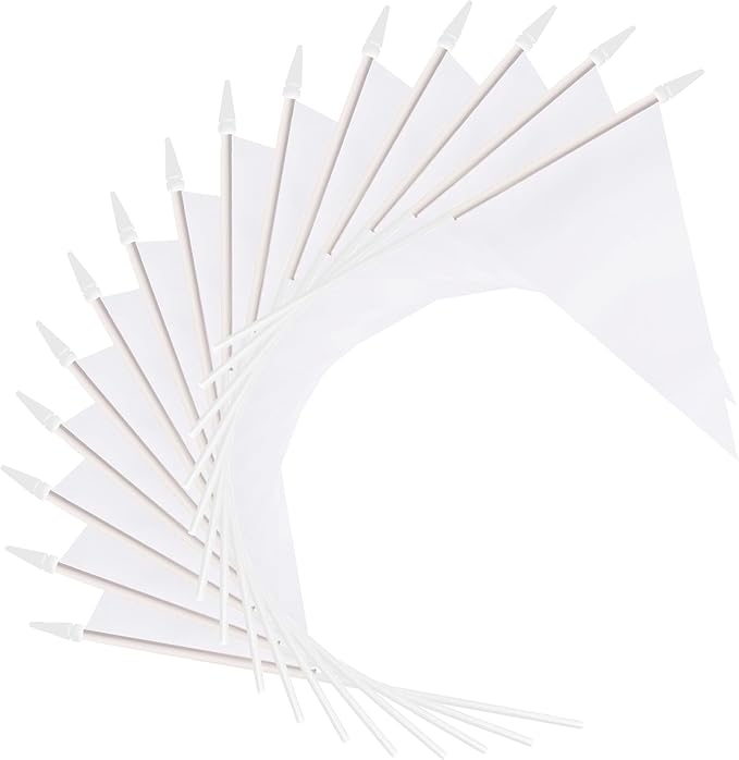 12 Pack White Pennant Flags Small Mini Hand Held Solid Color Pennant On Sticks - Image 4