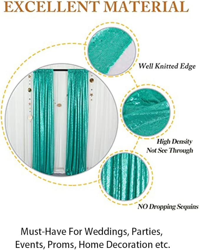 ShinyBeauty Sparkle Backdrop Curtain Teal 2 Panels Set Sequin Photo Backdrop - Image 5