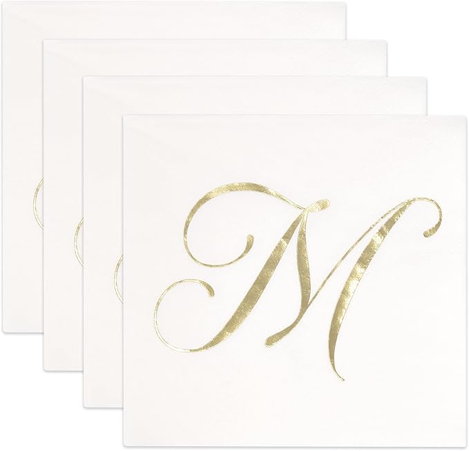 Gift Boutique 100 Gold Monogram Cocktail Napkins Letter M Disposable Paper Pack - Image 6