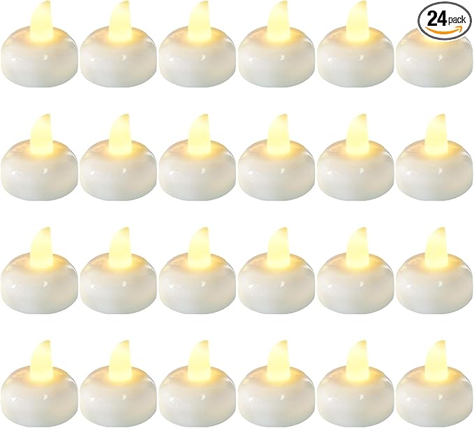 24pcs Warm White Flameless Waterproof LED Floating Candles, Battery Powered by TLNFHRPI