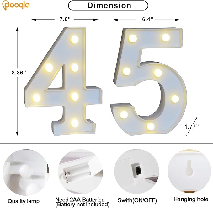 Pooqla Decorative LED Light Up Number Letters, Battery Operated - Image 4