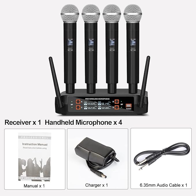 Depusheng DX4 Wireless Microphone, Professional 4 Channels Karaoke Handheld - Image 6