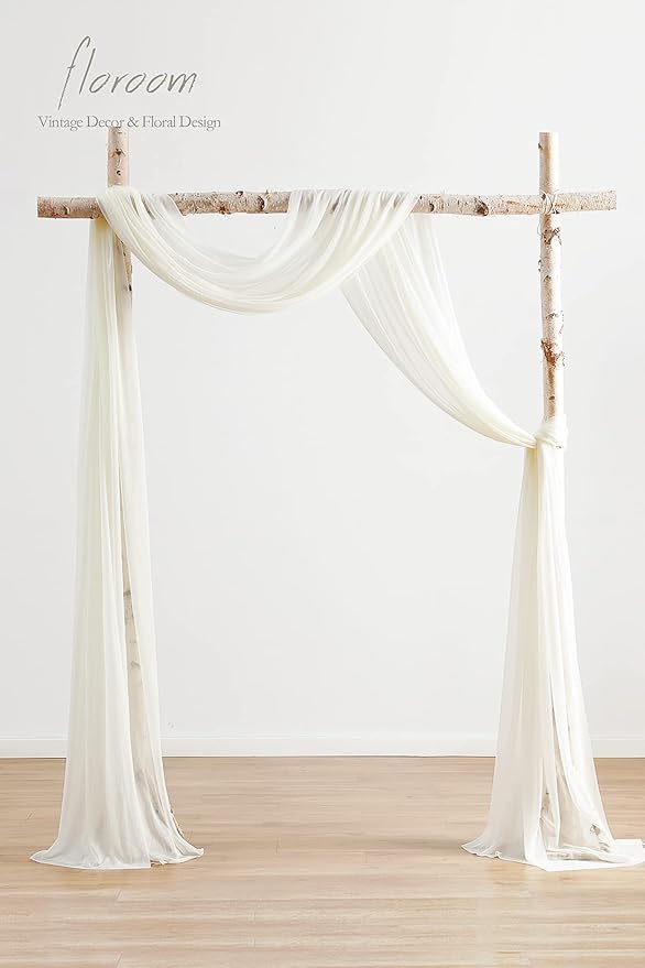 Floroom Wedding Arch Draping Fabric 2 Panels 20Ft Ivory Chiffon Fabric Drapes - Image 2