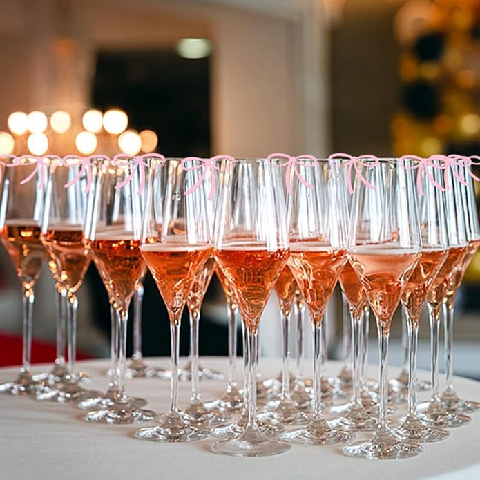 24 Pcs Pink Bow Drink Markers, Wine Coquette Wine Glass Tags, Drink Glasses - Image 5