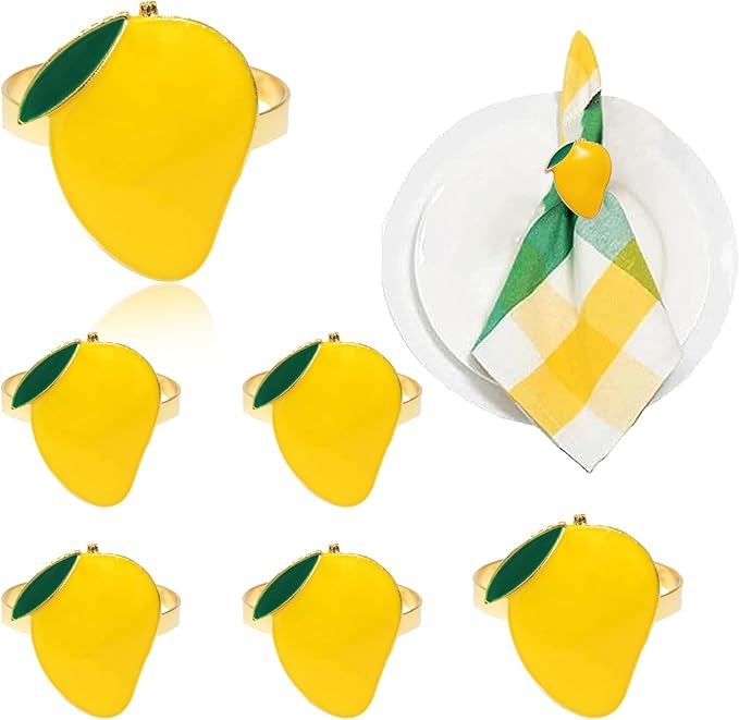 Napkin Rings Set of 6 Yellow Lemon Napkin Rings by DavifinaNapkinRings