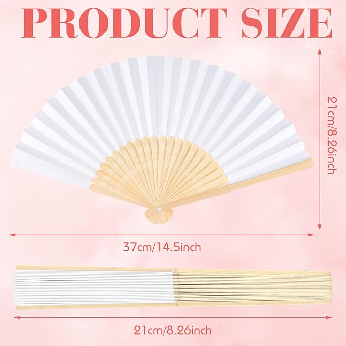 24 Pieces White Hand Held Bamboo Folding Fans Paper Fans Handheld - Image 2