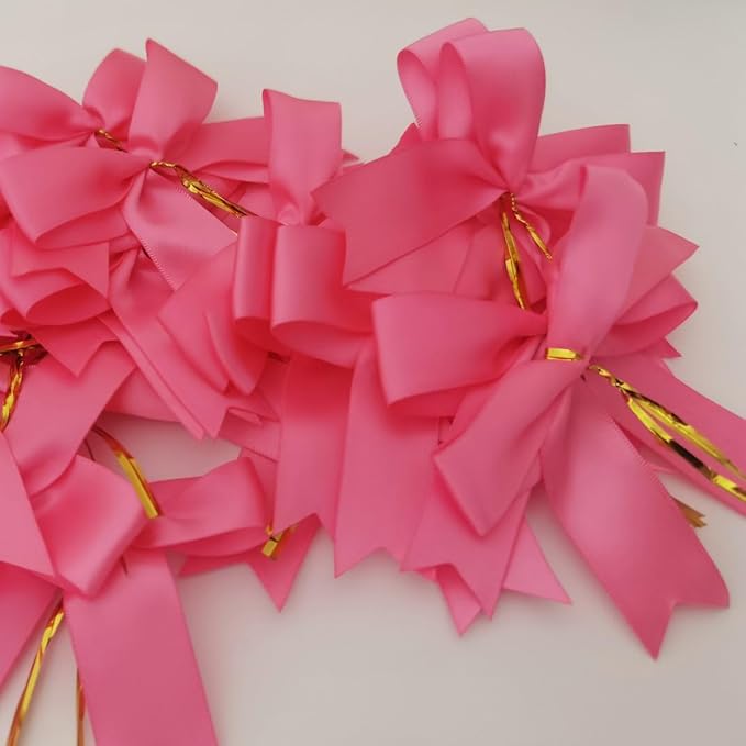 50pcs 3-1/2" Hot Pink Satin Ribbon Bows - Image 6