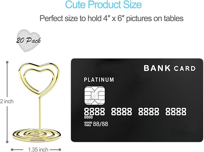 20PCS Mini Table Number Holders, Heart Shaped Place Card Holder, Premium Photo - Image 2