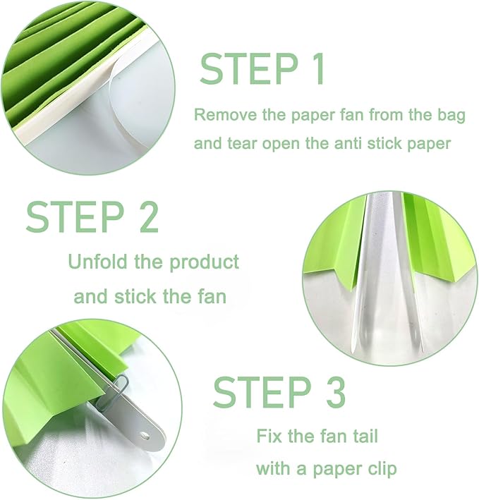 Green Hanging Paper Fans, 30 Color, DIY Set, Light Green, Military Theme - Image 3