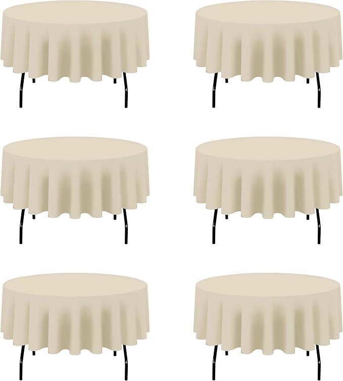 BRILLMAX 6 Pack Beige Round Tablecloths 90 Inch by BRILLMAX