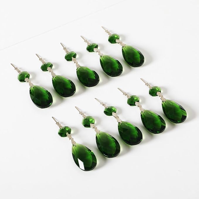 10pcs Crystal Prisms Chandelier Green Ornament Pendants Rainbow Maker 38mm Drop - Image 5