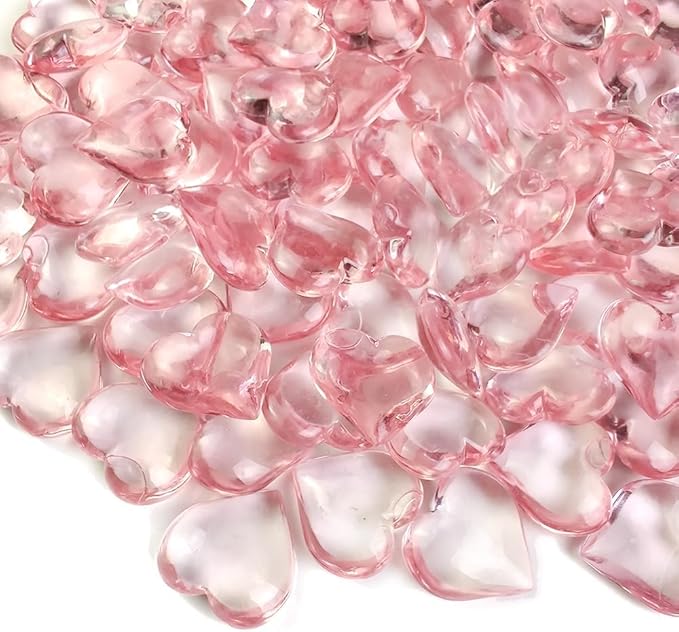 200 Pcs Pink Acrylic Heart Shaped Crystals, 0.9 Inch Heart Crystal Rhinestones - Image 8