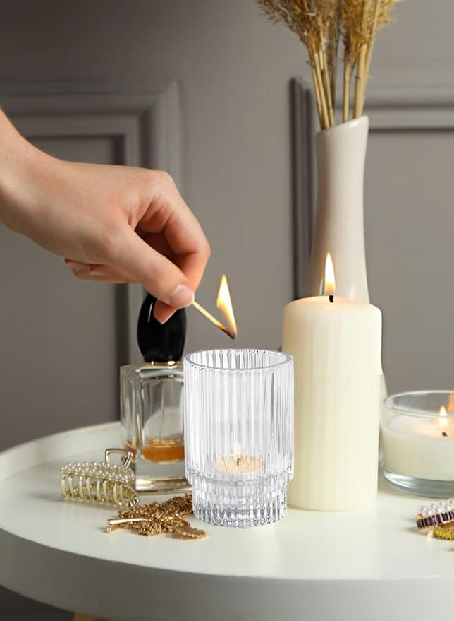 Serene Spaces Living 3.75in Clear Ribbed Glass Votive Holder, Decorative - Image 2