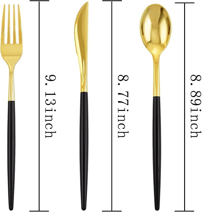 I00000 300Pcs Black Plastic Silverware, Happy New Year Gold Disposable - Image 2