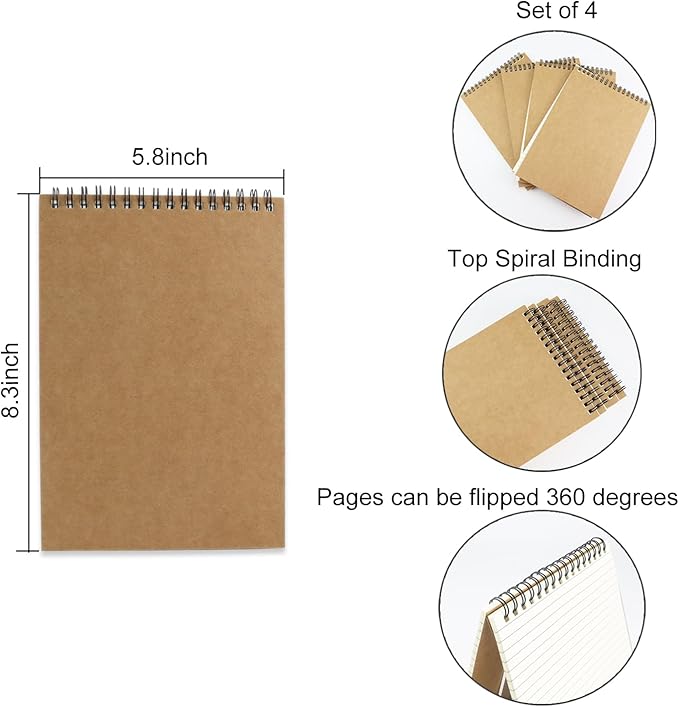 4 Pcs Top Bound Spiral Notebook, 8.3 inch x 5.8 inch, 60 Sheet, 7mm College - Image 2